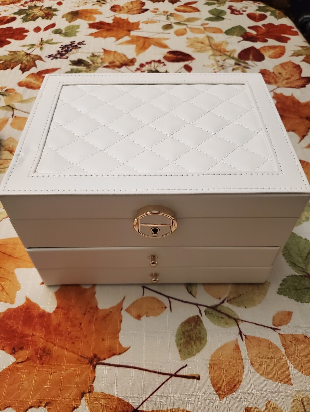 White Jewelry Box With Gold Accents